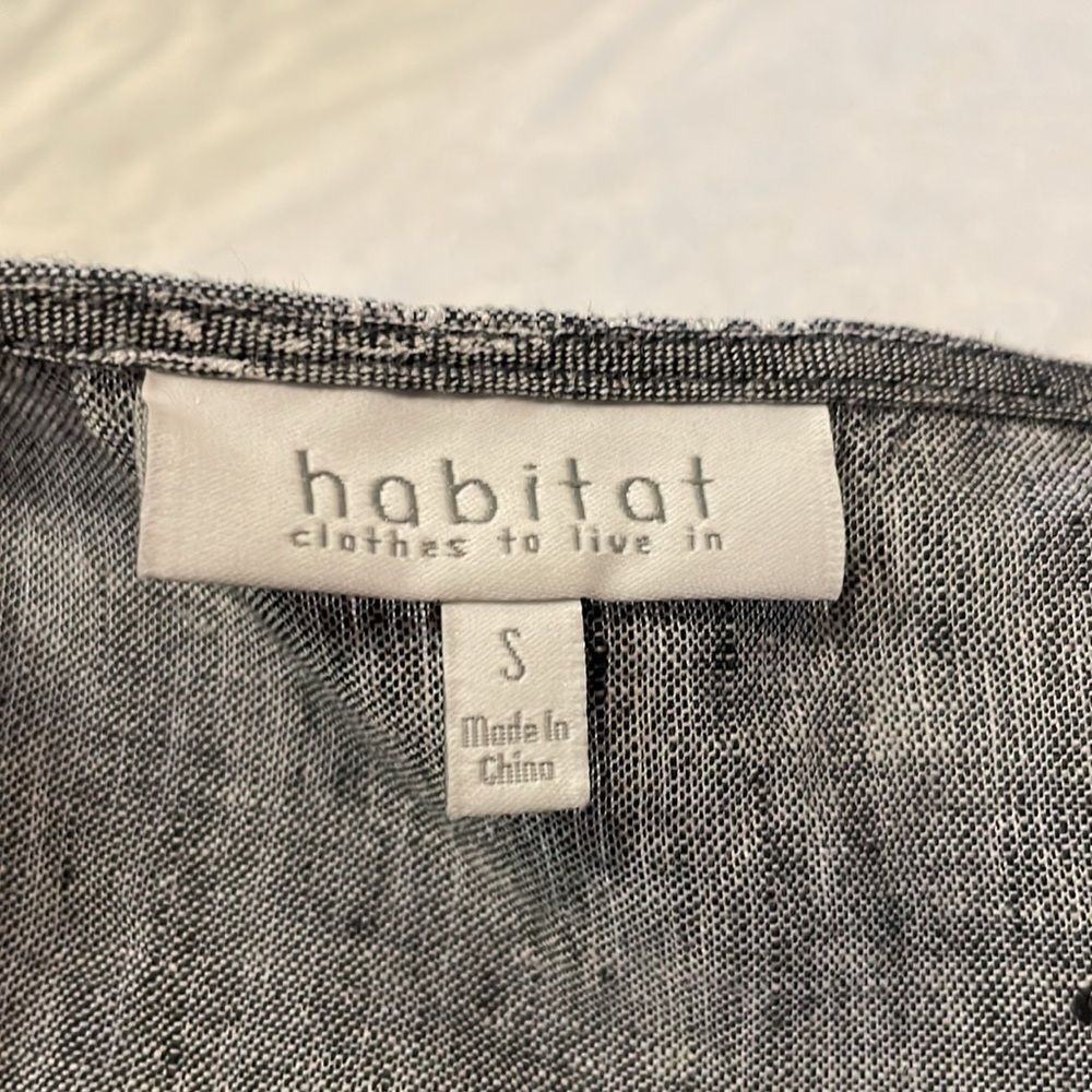 Habitat- Linen Cotton Gray & White Leaf Knee Length Shift Dress Pockets- Small - Picture 3 of 7